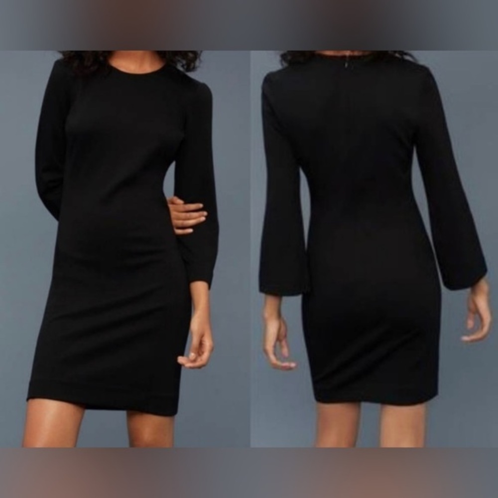 Aritzia Wilfred Scriva Black Dress XS mini LBD bodycon bell sleeved